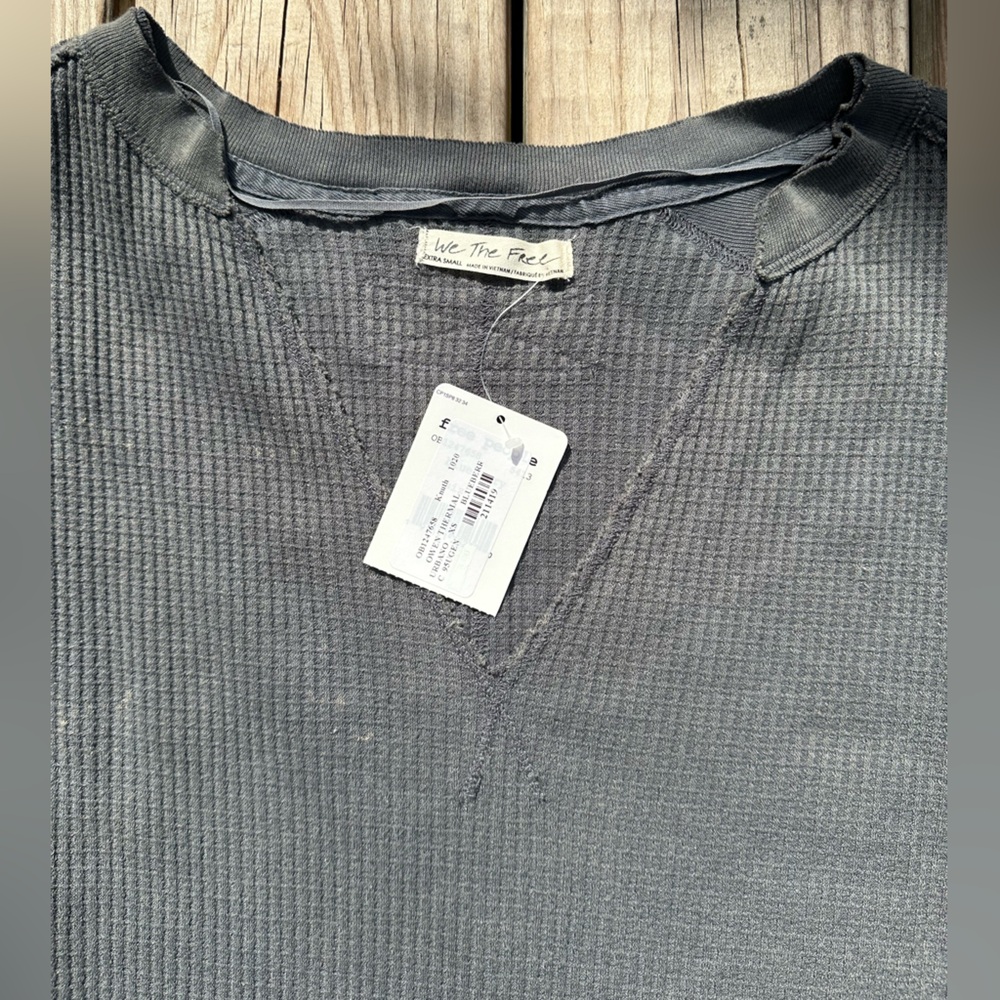 Free People long sleeve waffle knit shirt with elbow pads - Picture 5 of 7